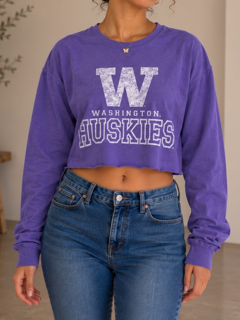 Washington Huskies Purple Cropped Long-Sleeve Tee
